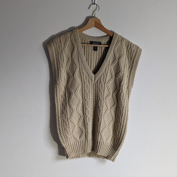 Vintage Jackets & Blazers - Vintage Tan Cable Knit Pullover Sweater Vest